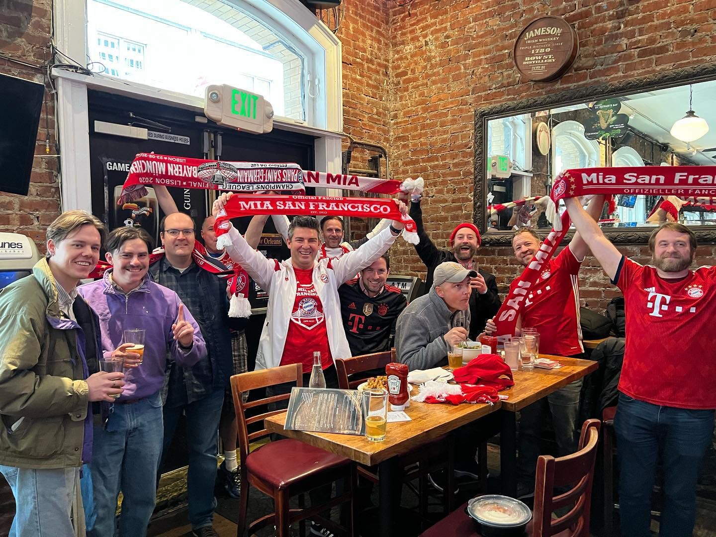 FC Bayern München scarves and banners decorating Danny Coyle's Irish Pub during a Bundesliga watch party